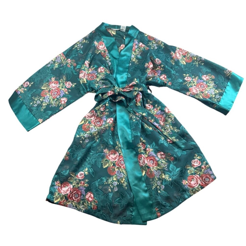 Floral Satin Robe - Teal